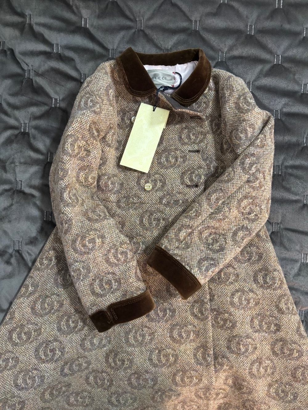 Gucci Brown GG Jacquard Double Breasted Kids Peacoat
